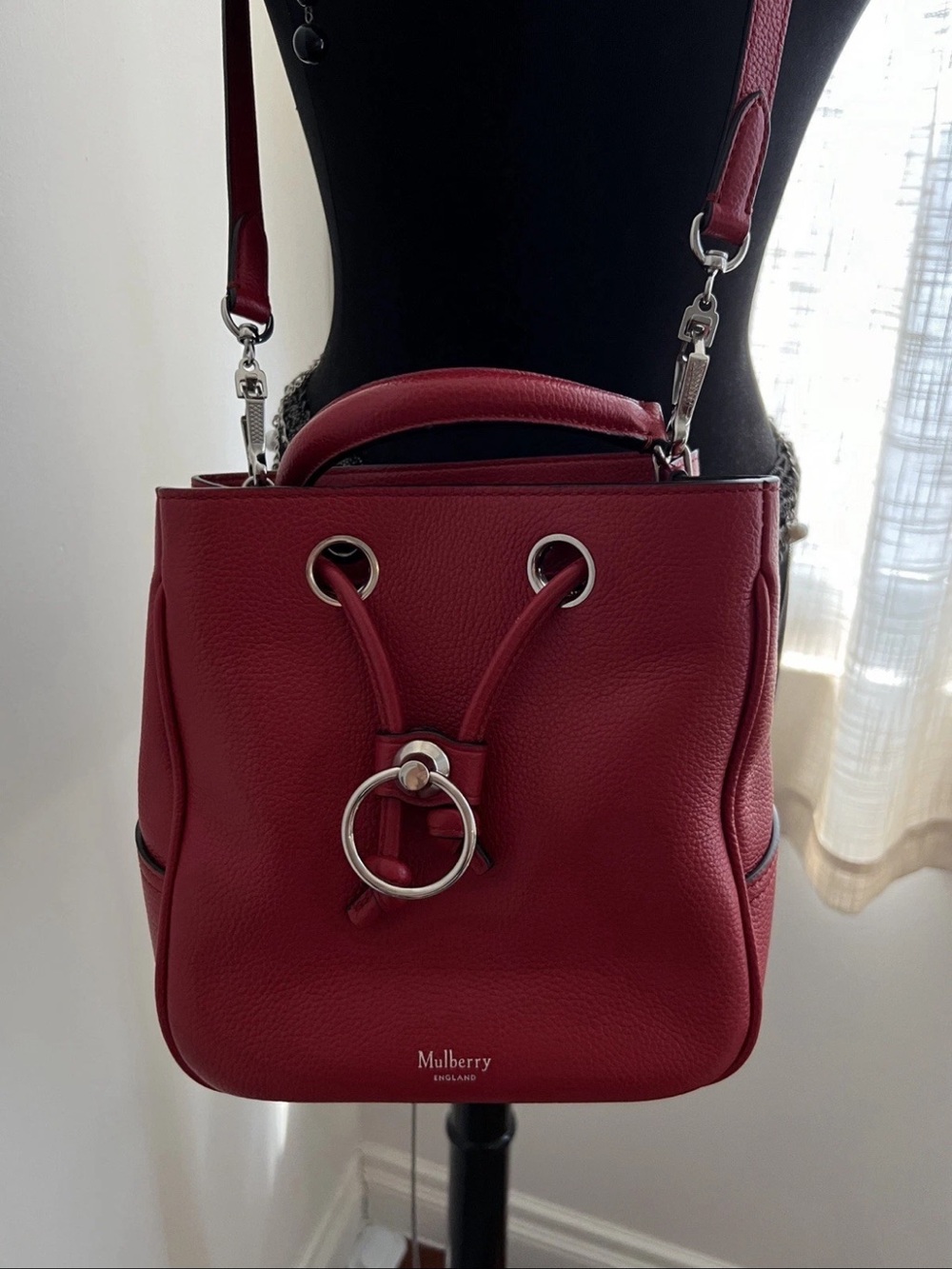 Mulberry Burgundy Pebbled Leather Drawstring Shoulder Bag